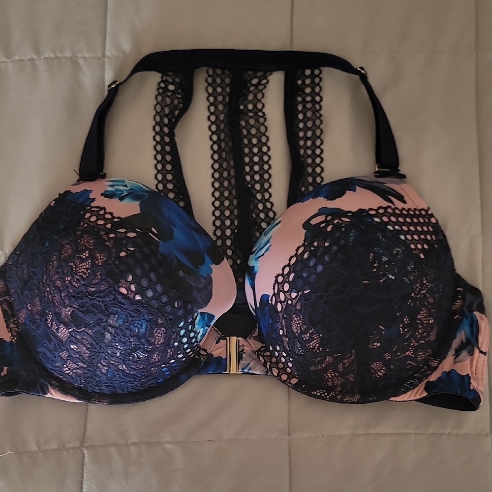 Cacique Blue and Pink Lace Bra